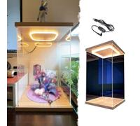 Figures Collectibles Acrylic Display Case Led, Tall Transparent PVC Display Box with Door Lid, Model Cars Miniatures Figurines Dustproof Showcase Containers(35x35x55cm/14x14x22in)