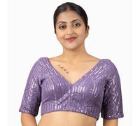 FIGURE'S DESIGNER Women's Sequin V Neck Elbow Half Sleeve Readymade Saree Blouse E1, Lavender, 46