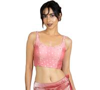 FIGURE'S DESIGNER Women's Sleeveless Square Round Neck Sequin Embroidered Readymade Saree Blouse E8, Pink, 40