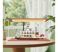 Figures Display Box for LE-GO 21356 for Canal Steamerrs Acrylic Storage Box Dustproof Transparent Box Custom Display Case Storage Box (No Model) (walnut+top light box)