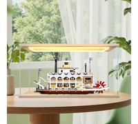 Figures Display Box for LE-GO 21356 for Canal Steamerrs Acrylic Storage Box Dustproof Transparent Box Custom Display Case Storage Box (No Model) (golden oak+top light box)