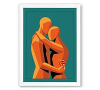 Figures in Embrace Modern Framed Wall Art Print A3 (42×29.7cm) White, Wall Decor for Living Room, Bedroom, Office & Home, Ready to Hang, Art Gift