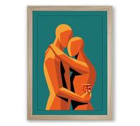 Figures in Embrace Modern Framed Wall Art Print A4 (29.7×21cm) Oak, Wall Decor for Living Room, Bedroom, Office & Home, Ready to Hang, Art Gift