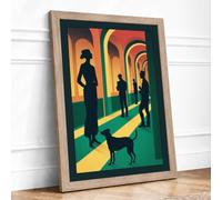 Figures in the Archway Modern Framed Wall Art Print A4 (29.7×21cm) Oak,