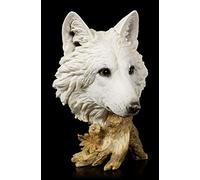 Figures Shop GmbH Large White Wolf Head Bust Winter Time Animal Statue Decorative Figurine Hand-Painted Height 40 cm