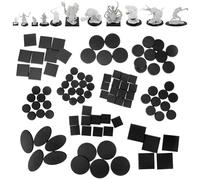 FIGURESLAB 100PCS Mix Black 3 Shapes Miniature Bases with 11 Different Sizes, Model Base Wargame Accessories for Gaming Miniatures or Wargames Table Top Games, Square & Round & Oval