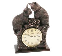Figurine Clock Bronze Effect 2 Cats