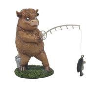 Figurine Highland Cow Fishing Animal Ornament Rustic Home Decoration Display