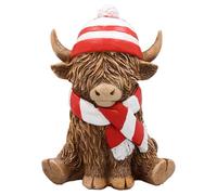 Figurine Highland Cow Scarf & Hat Animal Ornament Rustic Home Decoration Display