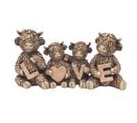 Figurine Ornament Hughie Highland Cows Family Love Animal Paper Weight Decor