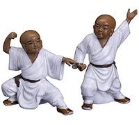 Figurine Zen Ornaments Statue Chinese Monk Statue Statue of Shaolin Kid Statue Kung Fu Kid Desktop Decoration Ceramic Crafts Art Decoration2Pcs