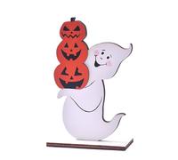 Figurines Halloween Shaped Cute Table, 3 Pcs White Wooden Signs, Witch Pumpkin Wood Centerpiece Tabletop Ornament for Holiday Tiered Tray Halloween Party Decoration Animal Garden (White, 14X9X4cm)