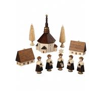Figurines Seiffen church and carolers, height 12 cm / 5 inch, natural, origin...