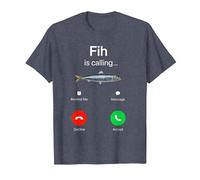 Fih Calling Remind me Message Decline Accept Phone Call Fish T-Shirt, Men, Heather Blue, Small