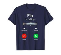 Fih Calling Remind me Message Decline Accept Phone Call Fish T-Shirt, Men, Navy Blue, X-Large