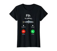 Fih Calling Remind me Message Decline Accept Phone Call Fish T-Shirt, Women, Black, X-Small