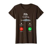 Fih Calling Remind me Message Decline Accept Phone Call Fish T-Shirt, Women, Brown, X-Large