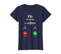Fih Calling Remind me Message Decline Accept Phone Call Fish T-Shirt, Women, Navy Blue, X-Small