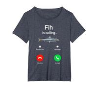 Fih Calling Remind me Message Decline Accept Phone Call Fish T-Shirt, Women's Plus, Heather Blue, 1X