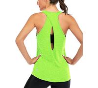 Fihapyli ICTIVE Womens Cross Backless Workout Tops for Women Racerback Open Back Shirts Athletic Sleeveless Running Shirts Neon Green L