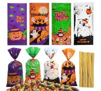 FIHDIOPO Party Bags, 200 Pcs Halloween Cellophane Gift Bag Pumpkin Spider Treats Bags with Twist Tie for Favour Goodies Sweet Candy Cookie Trick or Treat Cello Bag for Halloween Party Favours Supplies