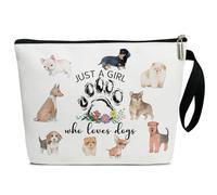 Fihjm Cosmetic Bags Makeup Bag Toiletry Pouch, Birthday Gifts for Women Small Makeup Bag with Zipper Travel Bag Pouches for Purse, white, Just a Girl Who Loves Dogs-02