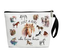 Fihjm Makeup Bag Toiletry Pouch Cosmetic Bags, Birthday Gifts for Women Small Makeup Bag with Zipper Travel Bag Pouches for Purse, white, Just a Girl Who Loves Horse-17