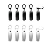 FIHODONE 10 PCS Zip Puller Replacement Black,Detachable Zipper Pulls Silvery with Box,Zip Fixer Metal,Zip Repair Kit for Jackets Pants Coat Jeans Luggage Suitcase