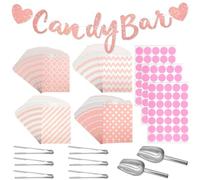 FIHODONE 112 PCS Candy Bar Accessories Pink,Contains 100 Sweet Bags,6 Sweet Tongs,2 Candy Bar Scoop,3 Stickers and 1 Bar Banner for Celebrate,Candy Bar Decorations for Birthday