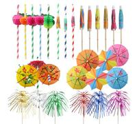 FIHODONE 160pcs Cocktail Accessories for Drinks, Cocktail Umbrellas for Drinks, Fireworks Cocktail Decorations, Paper Cocktail Straws for Beach Birthday Tropical Festival