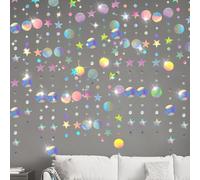 FIHODONE 4 PCS 4m(52ft) Star Garland,Iridescent Circle Dot Garland Decoration,Star Hanging for Wedding Birthday, for Party Decoration