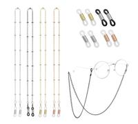 FIHODONE 4 PCS glasses chain for women, beaded glasses strap, metal spectacle chains, adjustable, for Women Sports