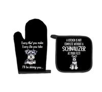 FIicy Schnauzer Gifts Dog Oven Mitts and Pot Holders Sets, Mini Schnauzer Gifts Dog Kitchen Accessories Sets, Complete Without a Schnauzer Dog Heat Resistant Oven Glove Potholders for Kitchen Baking