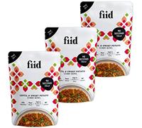 Fiid 100% Natural Vegan Microwave Ready Meals - Thai Lentil & Sweet Potato Curry - 3 x 275g (Vegetarian Food Pouch, High in Fibre & Protein, Low in Sugar)