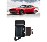 FIILINES Center Console Organizer Compatible with Dodge Challenger 2015-2020 2021 2022 2023 Armrest Storage Box ABS Console Insert Tray Container Accessories with Blue Red Mats