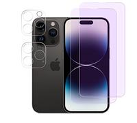 FiiMoo Anti Blue Light Screen Protector Compatible with iPhone 14 Pro, [2+2 pack] [Screen Protector + Camera Lens Protector] [9H Hardness] Eye Protect, Blocks Excessive Harmful Blue Light