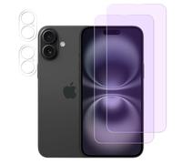 FiiMoo Anti Blue Light Screen Protector for iPhone 16 Plus, for iPhone 16 Plus Camera Lens Protector, [2+2 Pack] [Eye Protect] [9H Hardness], Blocks Excessive Harmful Blue Light