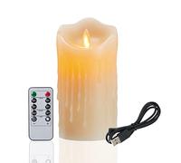 FiiMoo Rechargeable LED Candles, USB Charging, Flameless, Battery Operated, Flickering, Remote Control, Home, Halloween, Christmas Decoration - White, Wax, 10cm