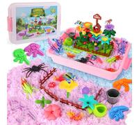 FIIOEOY Play Sand for Kids Flower Garden Toys Sandbox with Sensory Sand Flower Building Blocks Set Realistic Insects Sandbox Toys for Boys Girls 3 4 5 6 7 8 Year Old Sensory Bin