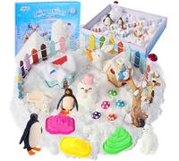 FIIOEOY Snow Sensory Bin Play Sand Art Kit with Arctic Animal Figures, Winter Wonderland Sensory Sand Toy for Toddler Ages 3 4 5 6 7 8