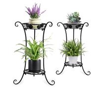 Fiita 25.6inch Tall Potted Plant Stand for Flower Pot 2 Tier Metal Flower Pot Stand Anti-Rust Heavy Duty Plant Holder Shelf for Home Indoor Outdoor -2 Pack