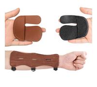 Fiita Archery Arm Guard Finger Protection Set,Protective Leather Bow Range with 3 Strap Buckles, Forearm Wrist Guard Hunting Shooting Arm Protector,Shooting Hunting Arrow Bow Gear (Brown)