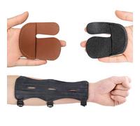 Fiita Archery Arm Guard Finger Protection Set,Protective Leather Bow Range with 3 Strap Buckles, Forearm Wrist Guard Hunting Shooting Arm Protector,Shooting Hunting Arrow Bow Gear (Black)