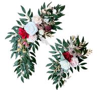 Fiita Artificial Flower Set of 2 for Wedding Welcome Signs Floral Decorations, Burnt Orange Wedding Arch Flowers for Ceremony Sweetheart Table Chair Home Decoration