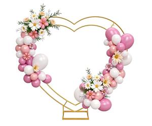 Fiita Double Heart-Shaped Gold Wedding Arch with Stand,6.6 FT Wedding Arch with Base Includes 2 Water Bags,Metal Ceremony Backdrop Stand for Outdoor/Indoor Weddings,Birthday,Decoration