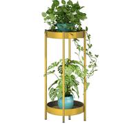 Fiita Metal Gold Tall Plant Stand Indoor or Outdoor- 20/31 Inch 2 Tier Pedestal Plant Table Corner Flower Pots Rack Shelves with Removable Display Shelves for Kitchen Living Room Balcony Bedroom