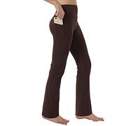 Fiita Women's High Waist Bootcut Yoga Trousers with Pockets Abdominal Control Workout Running Trousers Long Bootleg Flare Trousers, brown, M