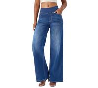 Fiita Women's Wide Leg Jeans High Waisted Stretchy Denim Pants Elastic Waist Pull On Jeans Straight Baggy Loose Casual Denim Pants for Women with Pockets