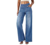 Fiita Women's Wide Leg Jeans High Waisted Stretchy Denim Pants Elastic Waist Pull On Jeans Straight Baggy Loose Casual Denim Pants for Women with Pockets