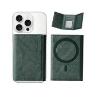 FiitCASE for MagSafe Wallet Magnetic Trifold Card Holder-Strong Magnet Minimalist Phone Wallet Compatible with iPhone 16/15/14/13/12 Pro Max Plus and for MagSafe Cases,Premium PU Leather(Luxury Green)